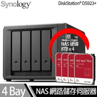 Synology群暉科技 DS923+ NAS 搭 WD 紅標Plus 8TB NAS專用硬碟 x 4