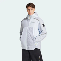 【adidas 愛迪達】外套 男款 運動連帽外套 國家地理 NG COLDRDY JKT 藍灰 IX7953