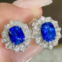 LR2023 Sapphire Earrings Stud 18 K Gold Jewelry 100% Natural 2.27ct Royal Blue Sapphire Gemstones Stud Earrings for Women