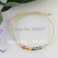 40PCS raffia wish bracelets W/multicolour seed beads #21646