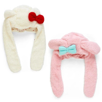 【小禮堂】三麗鷗 兒童造型絨毛圍巾長耳帽 - 耳朵款 Kitty 美樂蒂(平輸品)