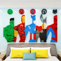 DIY Marvels Wall Sticker 3D Avengers Acrylic Mirror Wall Sticker Spidermans Ironmans Hulks Odinsons Captains Wall Stickers Decor