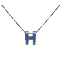 【Hermes 愛馬仕】經典Pop H立體簍空橢圓LOGO項鍊(藍/金H147991F-BLUE-OR)
