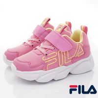FILA斐樂頂級童鞋-避震電燈慢跑機能童鞋(黏帶閃燈FILA字樣)2-J428W-599粉(中小童段)
