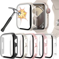 Glass+Cover For Apple Watch Case 45mm 44mm 41mm 42mm 40mm 38mm Accessories Hard Screen Protector iWatch series 9 8 7 6 SE 5 4 3