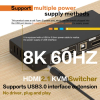 HDMI 2.1 KVM Switch 2X1 4K 120Hz 8K Dual Port USB 3.0 KVM Switcher with  Hotkey