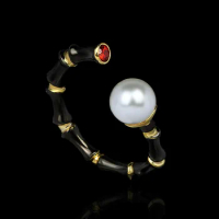 925 Silver Ring for Women Creative Black Gold Ring Geometric Line Ring Pearl Irregular Opening Adjustable Jewelry Party Jewelry