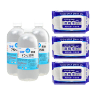 【派頓】派頓潔康75%酒精500mlX3瓶+立得清酒精擦濕巾90片X3包(贈外出購物袋)