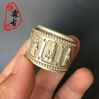 古玩苗銀清代白銅八仙扳指男款雙層可轉動藏銀戒指古玩老銀飾收藏