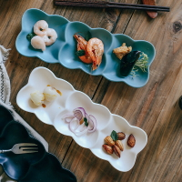 北歐風創意日式復古調味料碟子三格壽司盤冷菜盤陶瓷餃子盤分隔盤