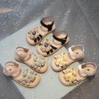 Girls' Baby Sandals 2024 Summer New Girls' Open Toe Sandals Fashion Flower Soft Soled Baby Non-slip Shoes