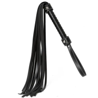 77CM Black Premium PU Leather Tassel Horse Whip for Horse Training, PU Leather Handle with Wrist Strap