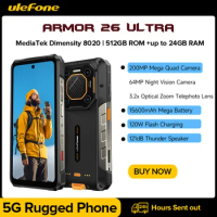 Ulefone Armor 26 Ultra Rugged Waterproof Smartphone 5G 120W 15600mAh 200MP+64MP Infrared Night Vision RAM Up to 24GB+ ROM 512GB