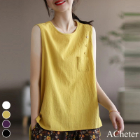 【ACheter】涼爽冰感背心棉麻無袖寬鬆中長版上衣#113153(4色)