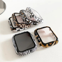 Girl PC Leopard Print Protector Case With Glass Film For Apple Watch SE Cover Series 6 5 4 3 Bumper For iWatch 40 44mm 38mm 42mm
