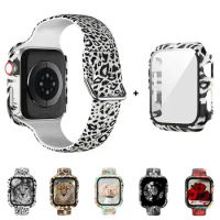 Printed Glass Case Screen Protector Cover Bracelet Strap Wristband Watch Band For Apple Watch 6 5 4 SE Series