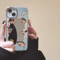 Kawaii Cartoon Crayon Shin Chan Phone Case Ins Mirror Anime New Iphone Phone Case Anti Drop Wear Couple Friends Kids Girls Gifts
