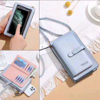 Dompet HP wanita kulit Touchscreen Tas selempang wanita kulit Polos Dompet Kartu