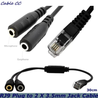 RJ9 Plug to 2 X 3.5mm Jack Convertor Cable for PC Computer Headset to Avaya 1600 9600 SNOM Yealink Phones 30cm