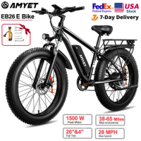 AMYET EB26 Electric Bike for Adults 1000W Electric Bicycle 48V 15AH E Bike 26" Fat Tire Mountain 31mph Dual Shock Absorber ebike
