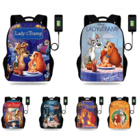 Lady and the Tramp Cartoon Backpack Boy Girl Teenager School Bag USB Charging Daily Travel Large Capacity Backpack Mochila