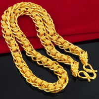 Men's Genuine Necklace for Men Father Bro 24k Pure Gold Color Dominant Double Head Necklace Chain 999 Birthday Anniversary
