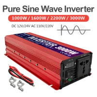Pure Sine Wave Inverter 3000W 2200W 1600W 1000W DC12V 24V To AC110V 220V 50Hz 60Hz Voltage Transformer Solar Converter Generator
