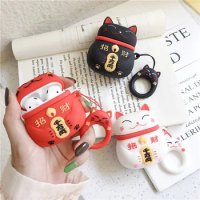 3D Cartoon Maneki Neko Earphone Case For AirPods 1 2 3 Cute Lucky Cat iPhone Headset Cover For Air Pods Pro Silicone Shell