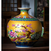 Jingdezhen ceramic vases enamel Caragana vase ornaments living room flower arrangement ancient Chinese enamel pomegranate vase