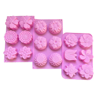3-Piece Silicone Soap Mold Set 6 Cavity Molds Different Flower Patterns Cake Baking Cookies Squishy