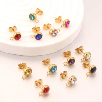 10pcs Stainless Steel 18K Gold-Plate Clear Multicolor Earring Posts Ear Studs with Loop Fit DIY Earrings Jewelry Making Supplies