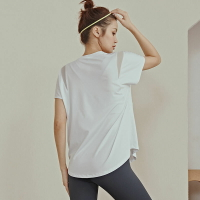 運動t恤女2022年秋季薄款寬松短袖長款罩衫 運動步健身上衣瑜伽服