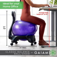 Classic Balance Ball Chair – Exercise Stability Yoga Ball Premium Ergonomic Chair for Home and Office Desk with Air Pump, Exerci