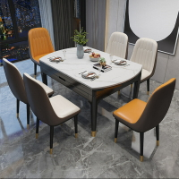 餐桌 巖板餐桌家用小戶型圓桌伸縮折疊實木餐桌椅組合