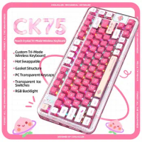 CoolKiller CK75 Hot-Swap Bluetooth 2.4G Wireless RGB Peach Pink Transparent Pink Gasket Gaming Mechanical Keyboard RGB Backlight