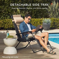 Lounge chair, foldable outdoor terrace lounge chair, head pillow, cup holder,side tray,oversized soft cushion zero gravity chair