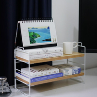 白色簡易兩層木質置物架 桌面收納架 書架 多層鐵藝整理架