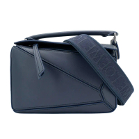 Loewe Small Puzzle 小牛皮銀釦小號手提兩用包(深藍)