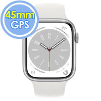 Apple Watch Series 8 (GPS) 45mm 銀色鋁金屬錶殼+白色運動型錶帶(MNP43TA/A)