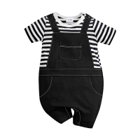 【JoyNa】短袖包屁衣 短袖寶寶連身衣 黑白條紋款 嬰兒服(造型款.春夏短袖)