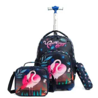 Kids School Trolley Bags for Girls Children Rolling Laptop Backpack 18 inch Children Rolling Luggage Backpack Bag School Bag