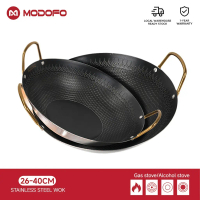 MODOFO GoldHandle 40cm Wok Honeycomb Stainless Steel Non-Stick Kuali Keluli Tahan Karat Sarang Lebah