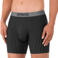 Separatec Men's Striped Cotton Polyester Blend Separate Pouch Underwear Long Leg Boxer