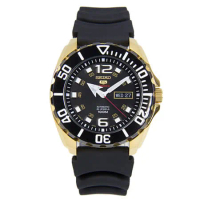 SEIKO 精工 日製機械中性錶 橡膠錶帶 黑金 防水100米(SRPB40J1)