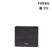 FOSSIL Logan 真皮系列拉鍊零錢袋設計短夾-黑色 SL7829001
