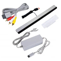 3 in 1 Wired Motion Sensor Bar + AC Power Supply Adapter Cord + Composite Audio Video Cable for Nintendo Wii EU Plug