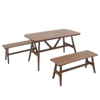 【AT HOME】1桌2凳4.5尺胡桃色實木餐桌/工作桌/洽談桌椅組 日式鄉村(勞倫斯)