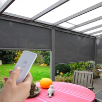 Outdoor Wind-Resistant Motorized Roller Shades Remote Control Hard-Wired Work with Alexa Via Broadlink Customize Size