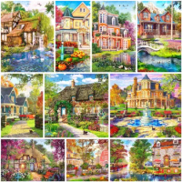 Cartoon House Landscape Paint By Number 20x30 Acrylic Paint Craft Kit For Adults Home Decoration Child's Gift Free Shipping HOT