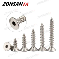 ZONSANTA M3 M4 M5 Countersunk head hexagon socket tapping screw 304 Stainless steel Flat Allen head wood screw